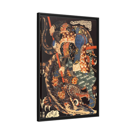 Miyamoto Musashi Killing A Giant Nue - Framed Canvas Print