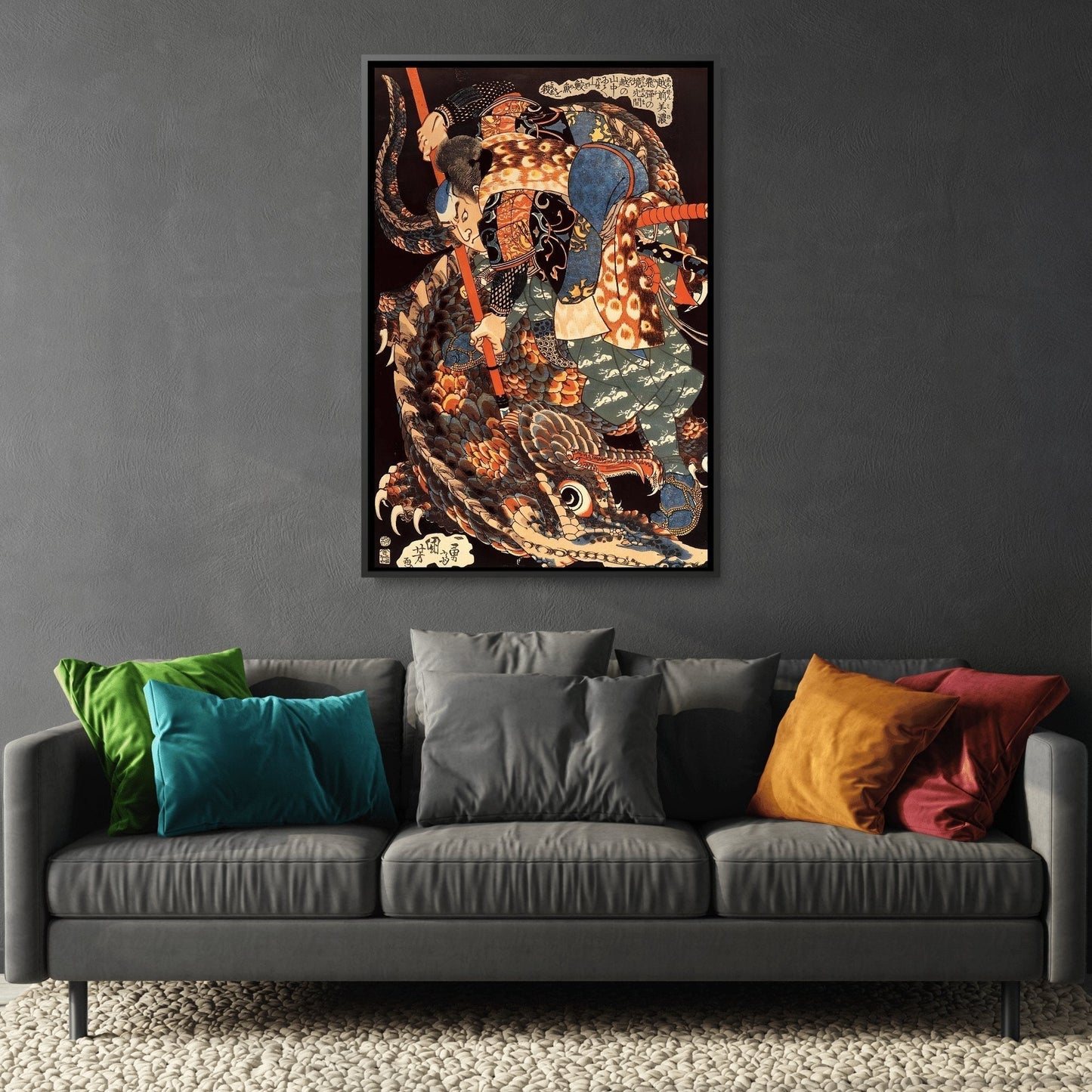 Miyamoto Musashi Killing A Giant Nue - Framed Canvas Print