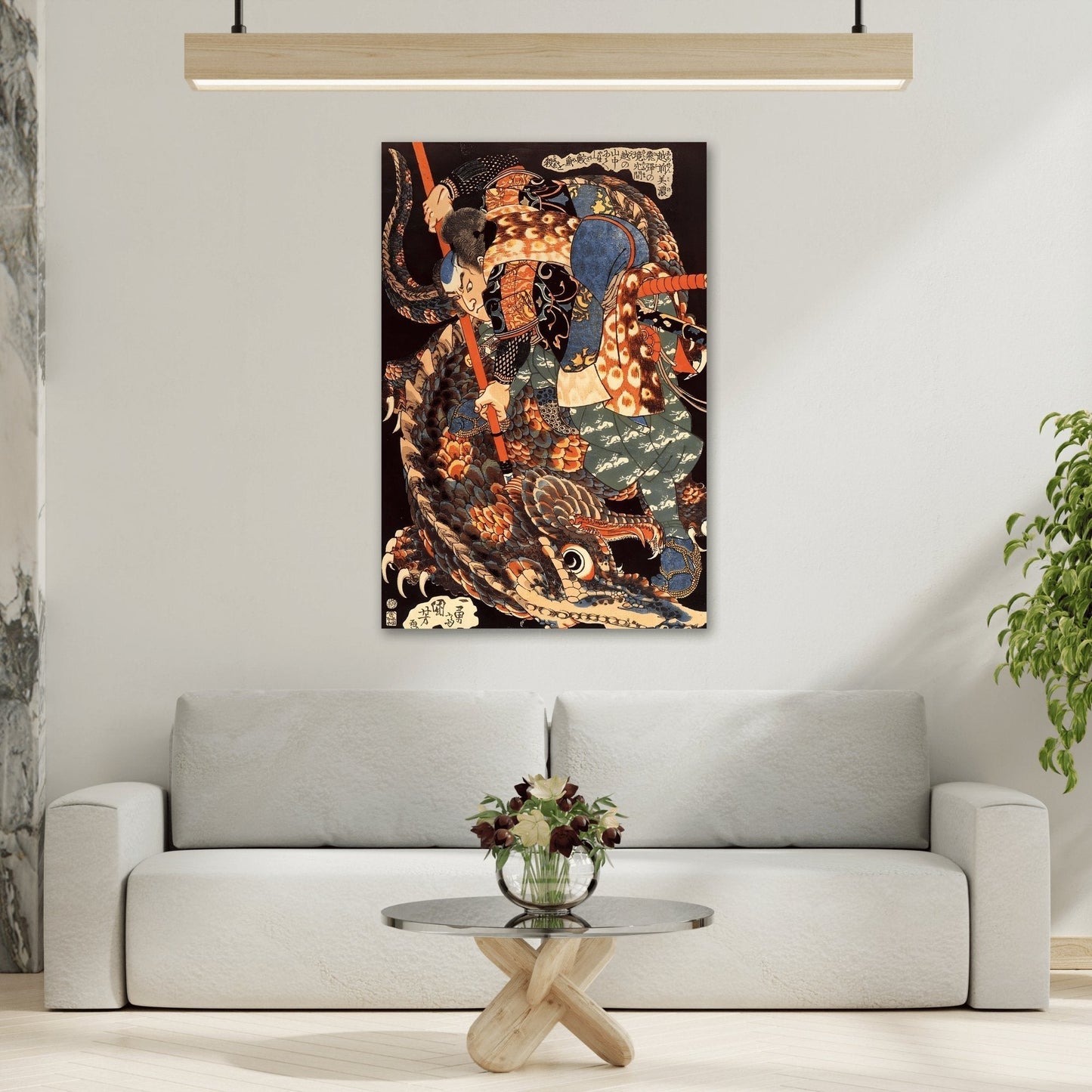 Miyamoto Musashi Killing Giant Nue - Framed Canvas Wall Art Print