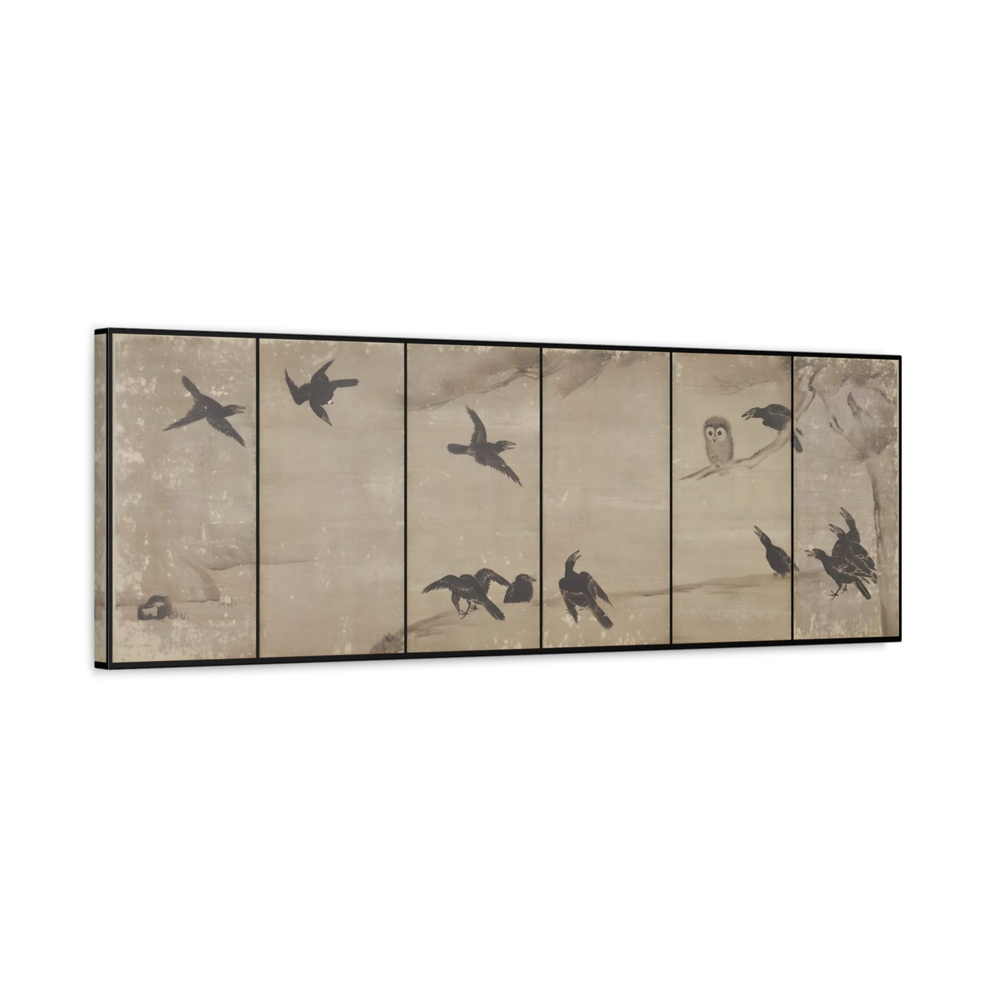 Miyamoto Musashi Niten Reeds and Wild Geese Screen - Framed Canvas Wall Art Print