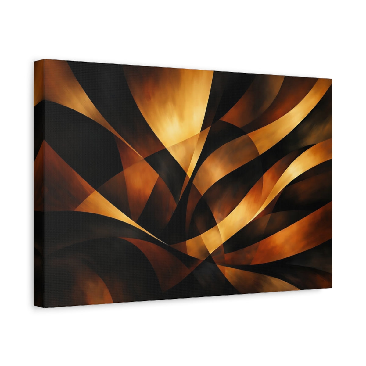 Side Mockup 4. Abstract Abstract Curves Gold And Black shown as stretched canvas wall art