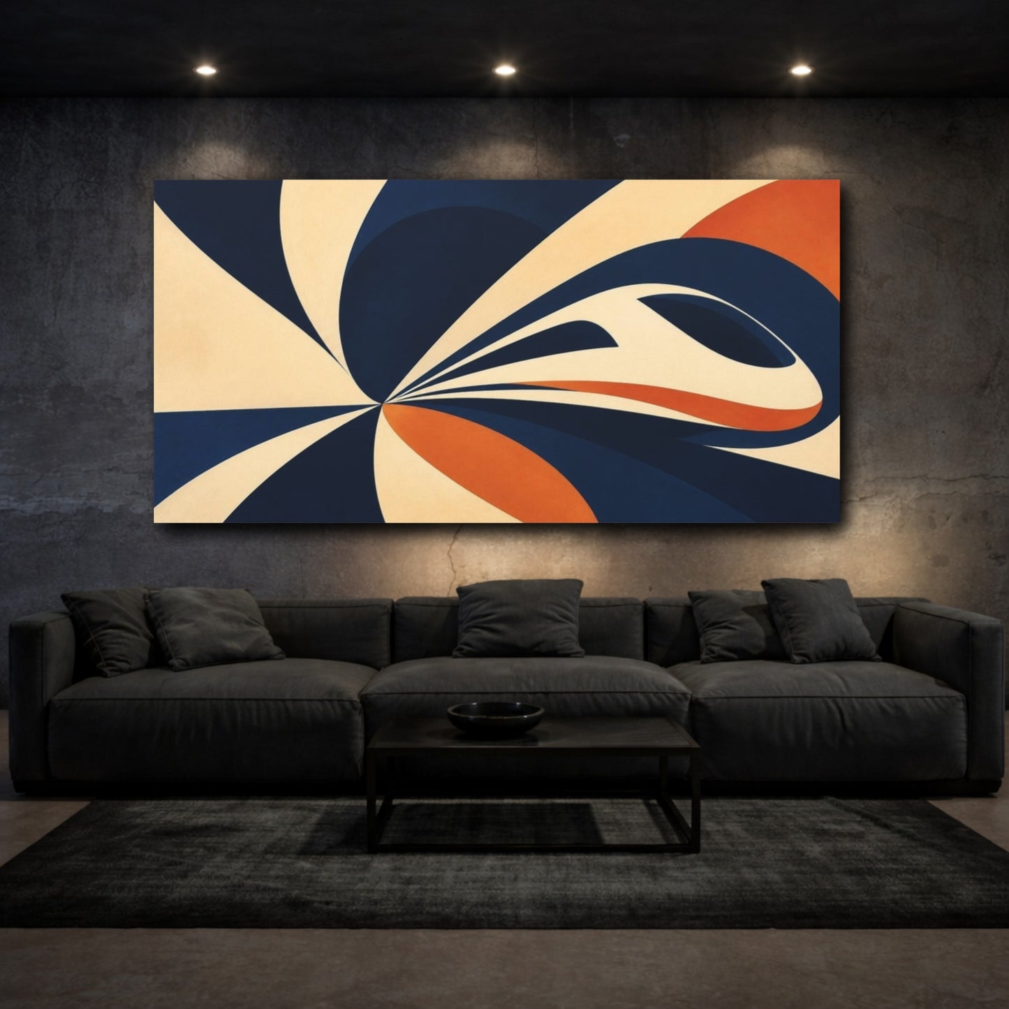 Mockup 3. Modern Abstract Curves shown as canvas print