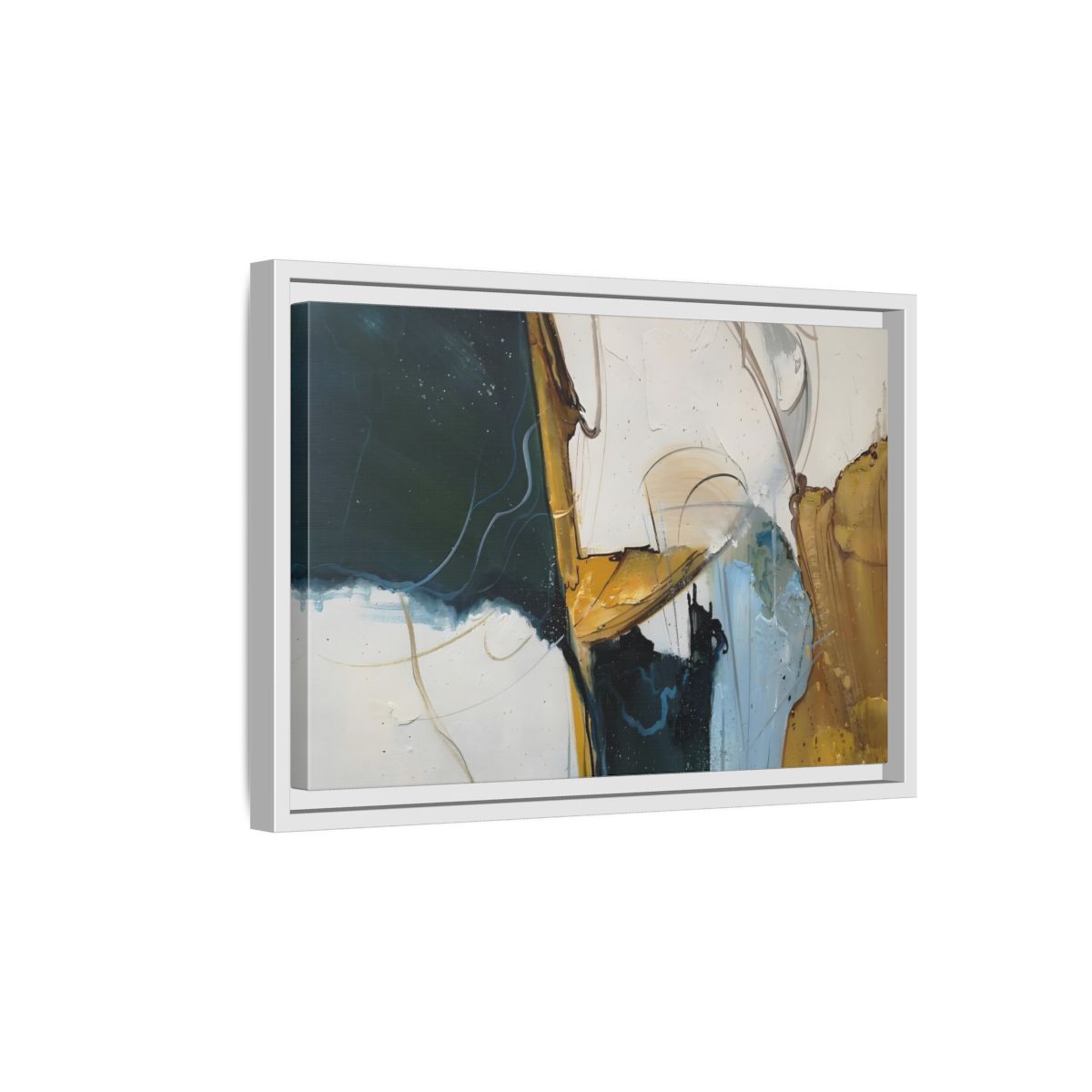 Side Mockup 4. Abstract Abstract Forms Abstract Green Gold shown as stretched canvas wall art