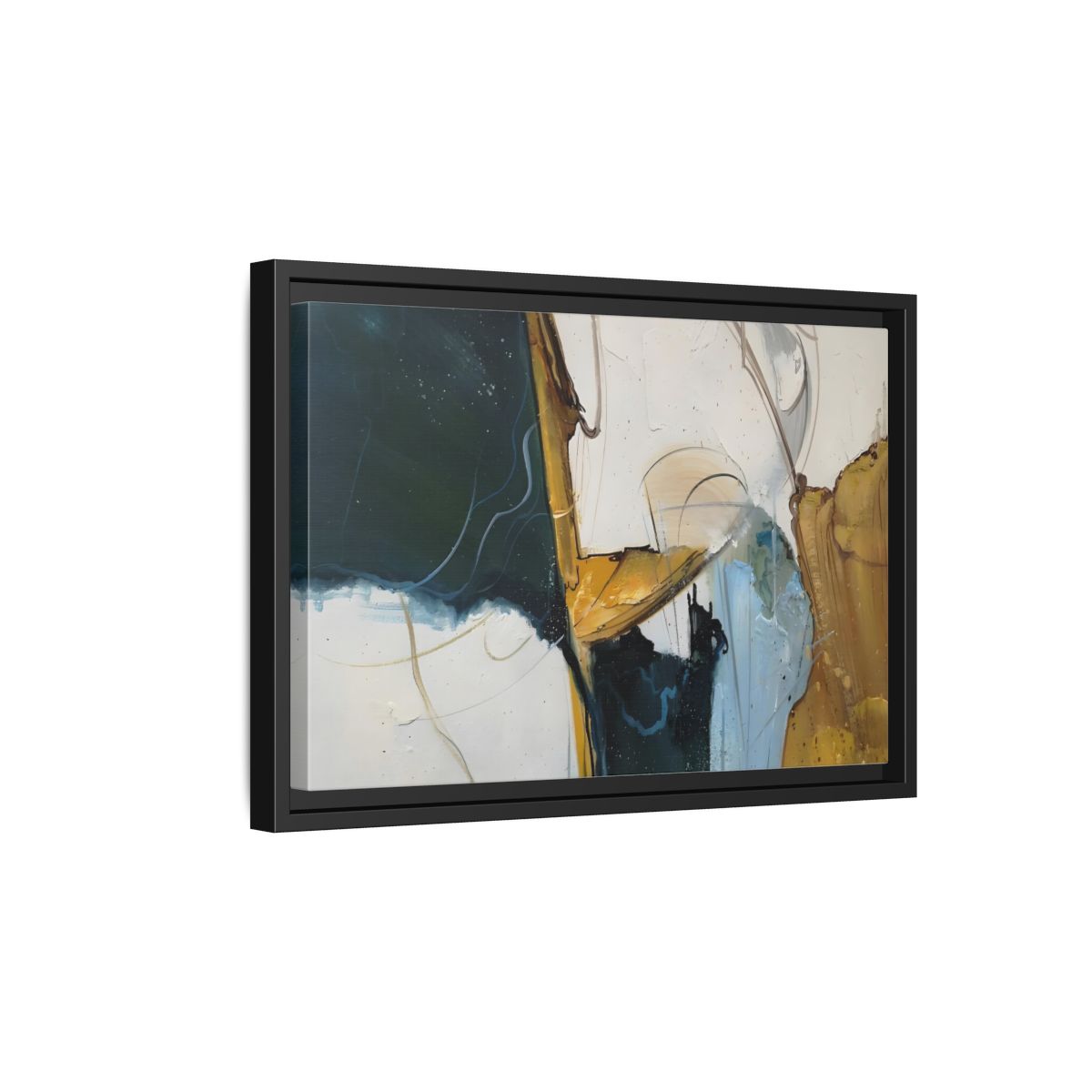Side Mockup 6. Abstract Abstract Forms Abstract Green Gold shown as stretched canvas wall art