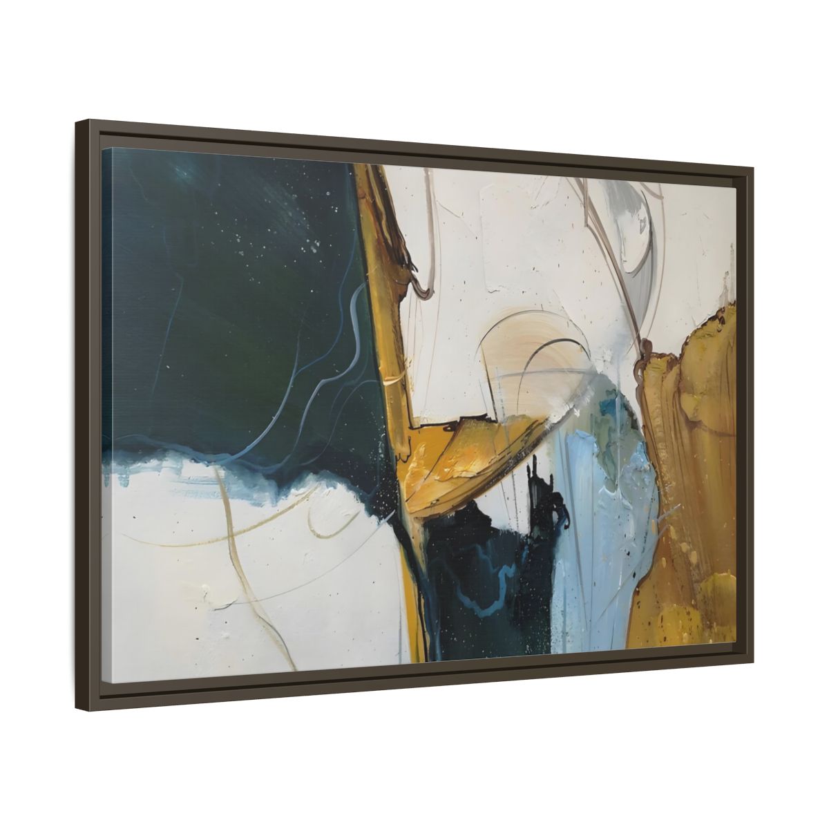 Side Mockup 11. Abstract Abstract Forms Abstract Green Gold shown as stretched canvas wall art