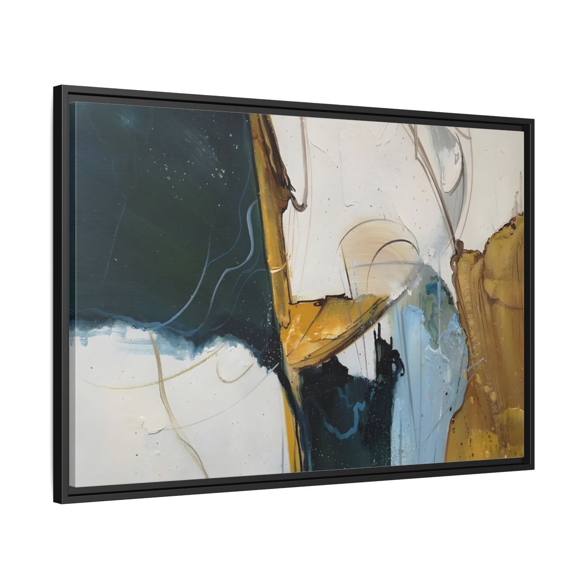 Side Mockup 13. Abstract Abstract Forms Abstract Green Gold shown as stretched canvas wall art