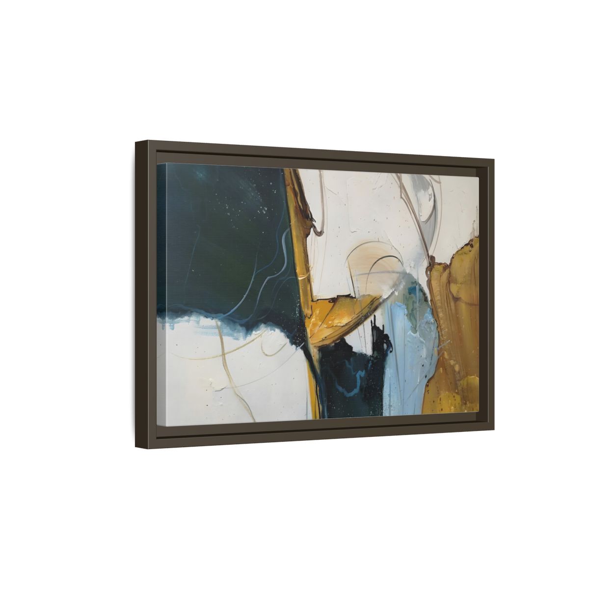 Side Mockup 5. Abstract Abstract Forms Abstract Green Gold shown as stretched canvas wall art