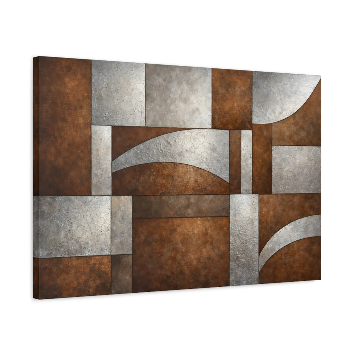 Side Mockup 2. Abstract Geometric Abstract Brown Silver Abstract shown as stretched canvas wall art