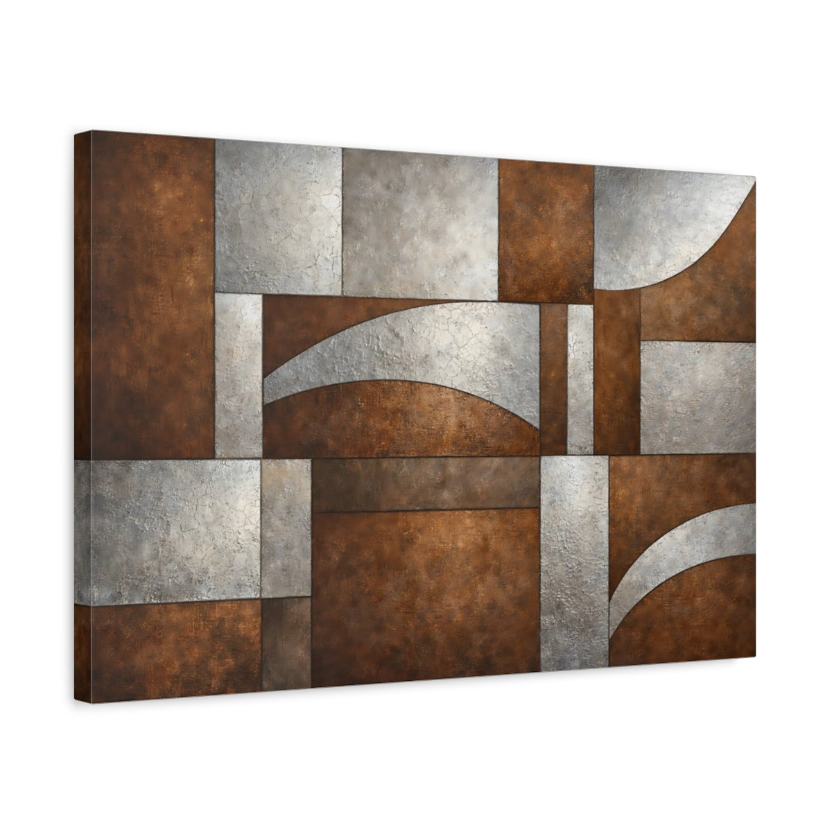 Side Mockup 3. Abstract Geometric Abstract Brown Silver Abstract shown as stretched canvas wall art