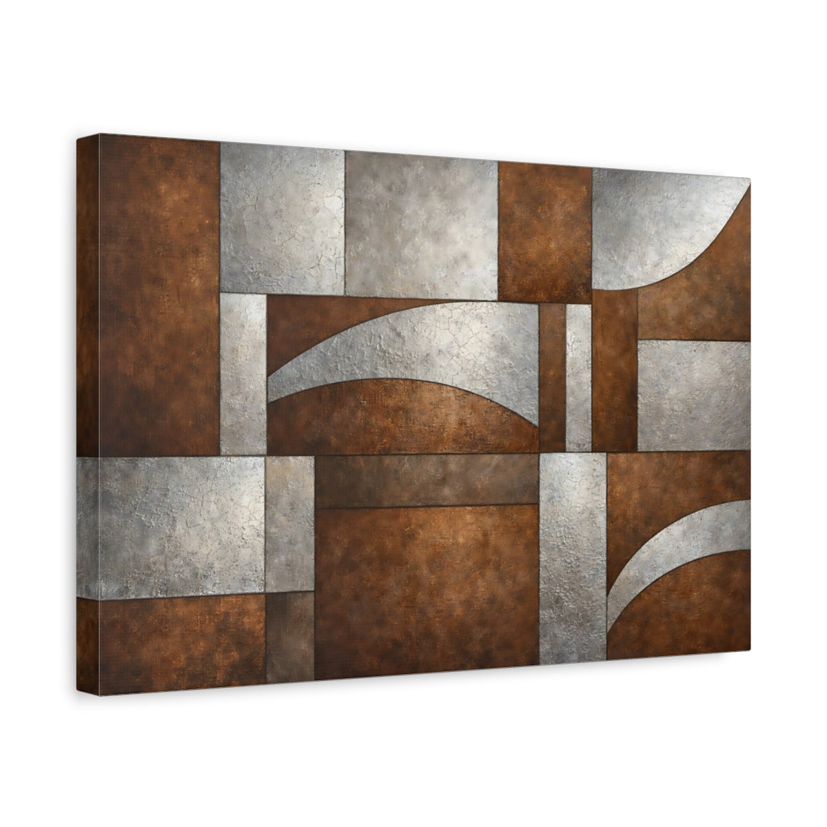 Side Mockup 4. Abstract Geometric Abstract Brown Silver Abstract shown as stretched canvas wall art