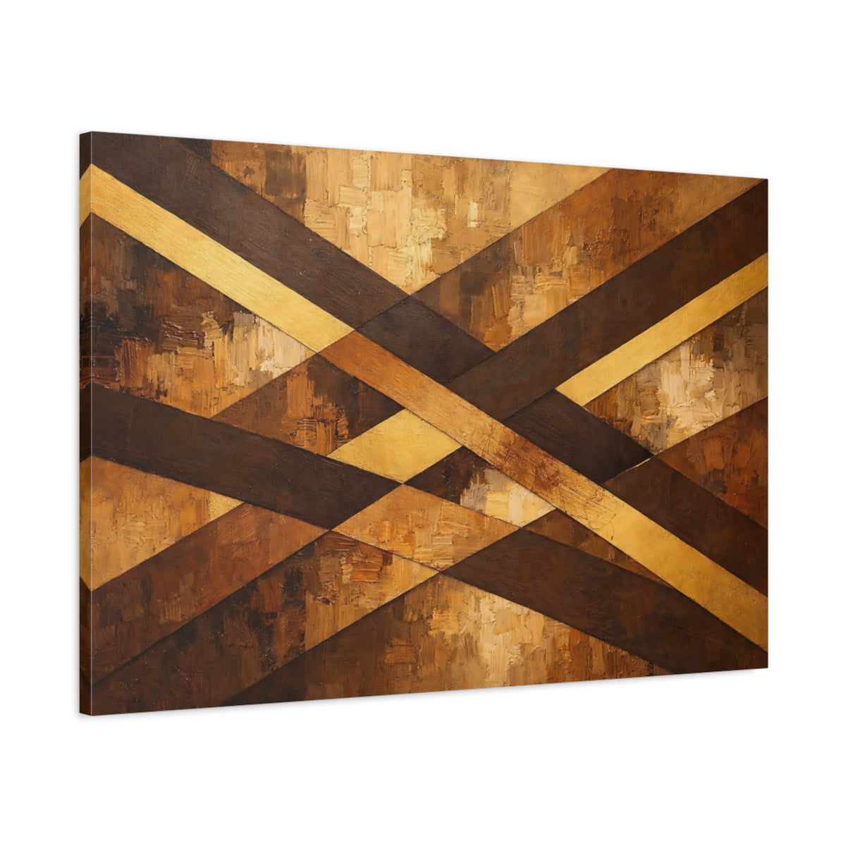 Side Mockup 1. Abstract Geometric Pattern Brown Gold Geometric shown as stretched canvas wall art