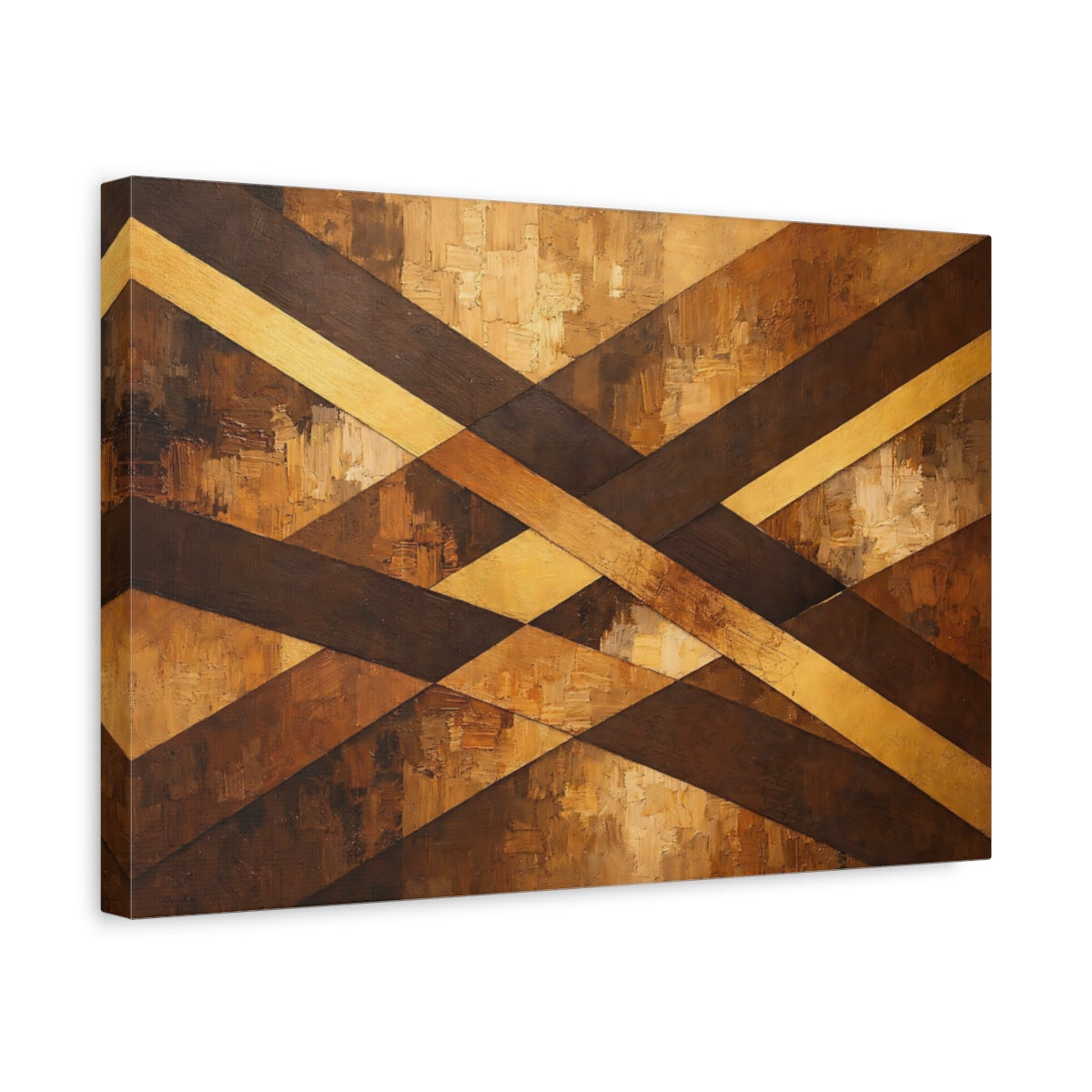 Side Mockup 4. Abstract Geometric Pattern Brown Gold Geometric shown as stretched canvas wall art