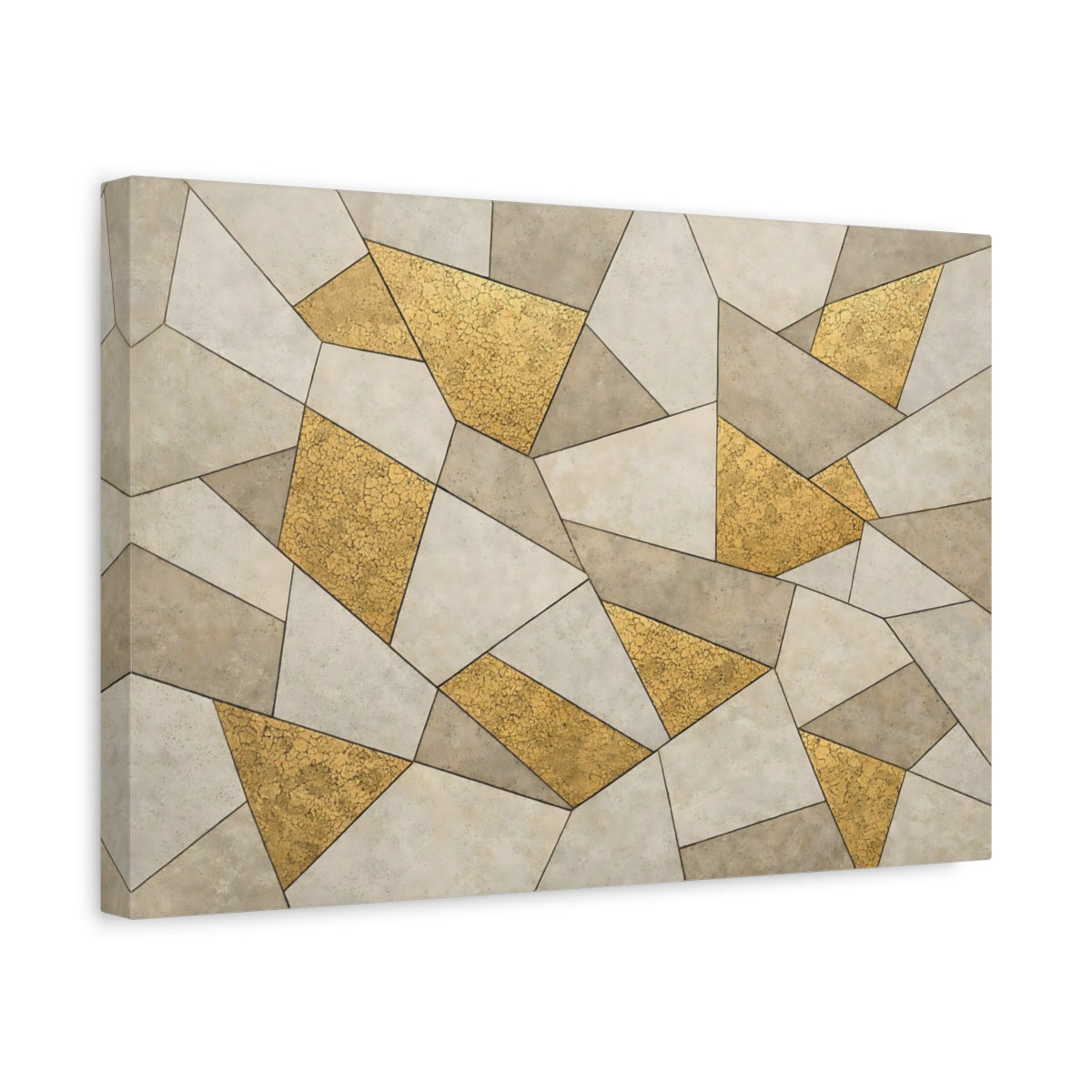 Side Mockup 4. Abstract Geometric Pattern Gold And Gray shown as stretched canvas wall art