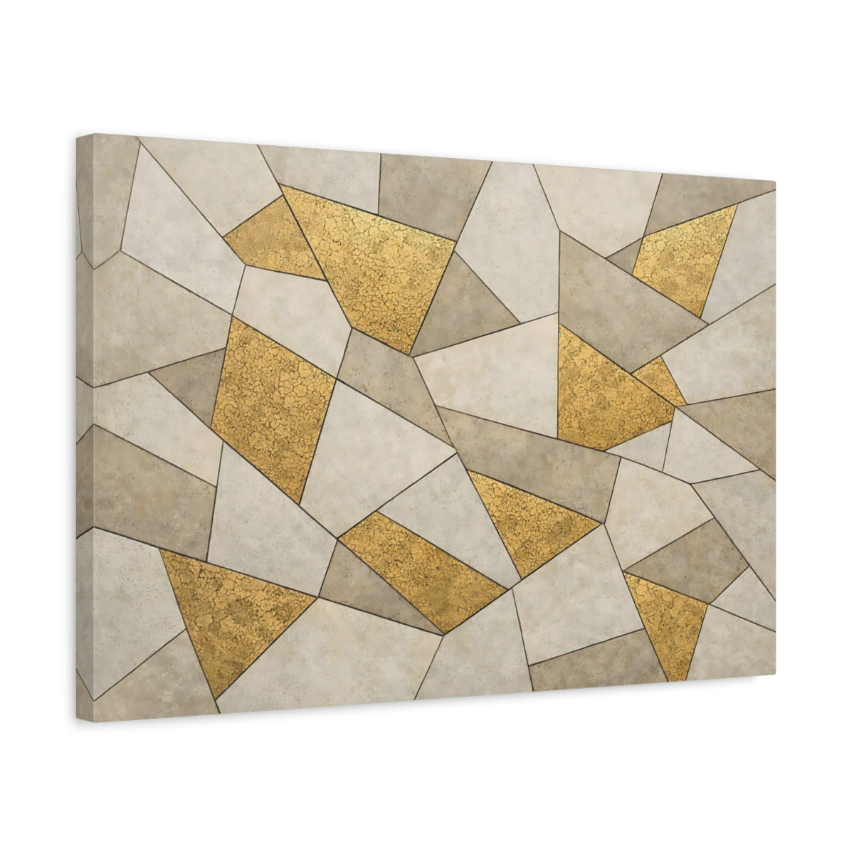 Side Mockup 3. Abstract Geometric Pattern Gold And Gray shown as stretched canvas wall art