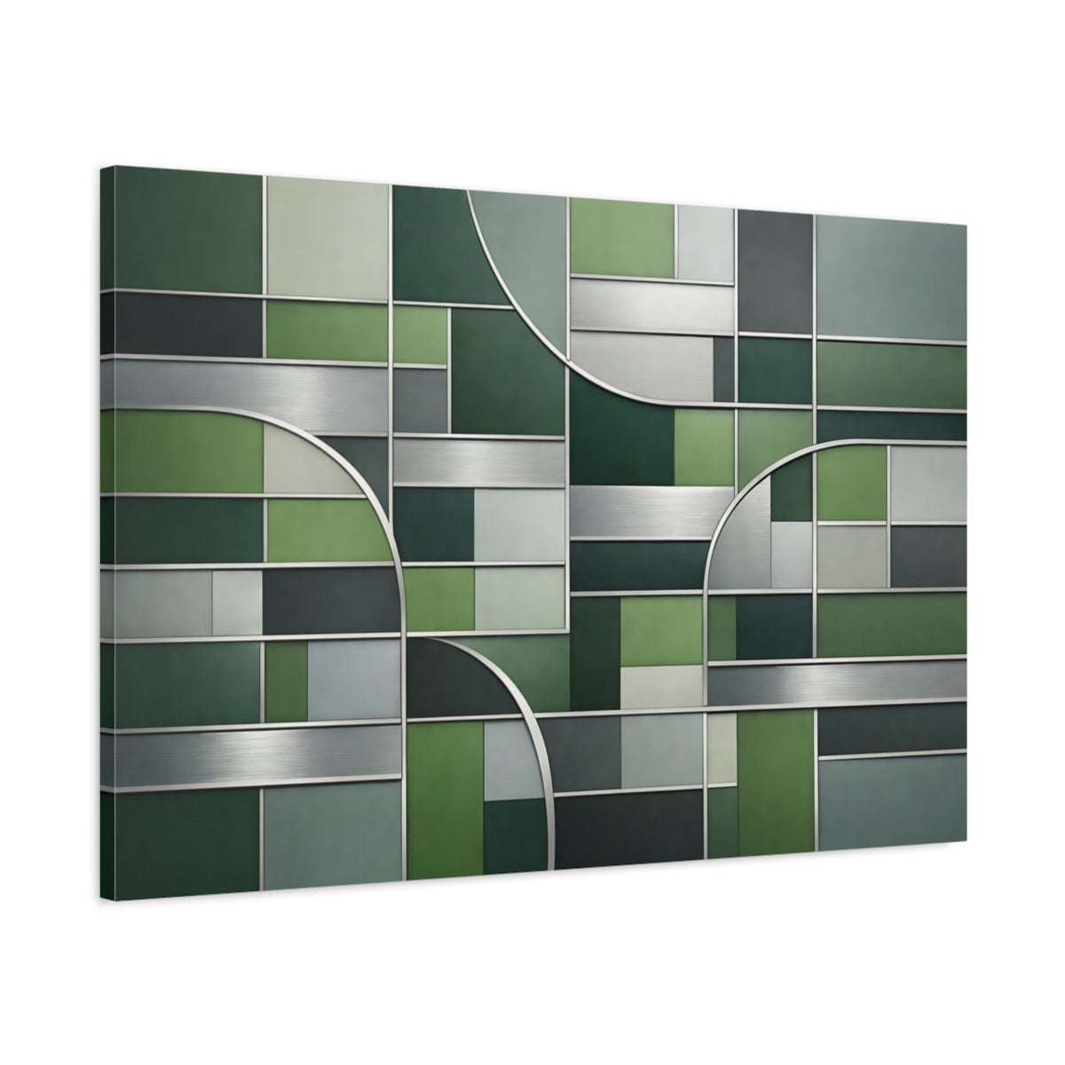 Side Mockup 1. Abstract Geometric Pattern Green Geometric shown as stretched canvas wall art