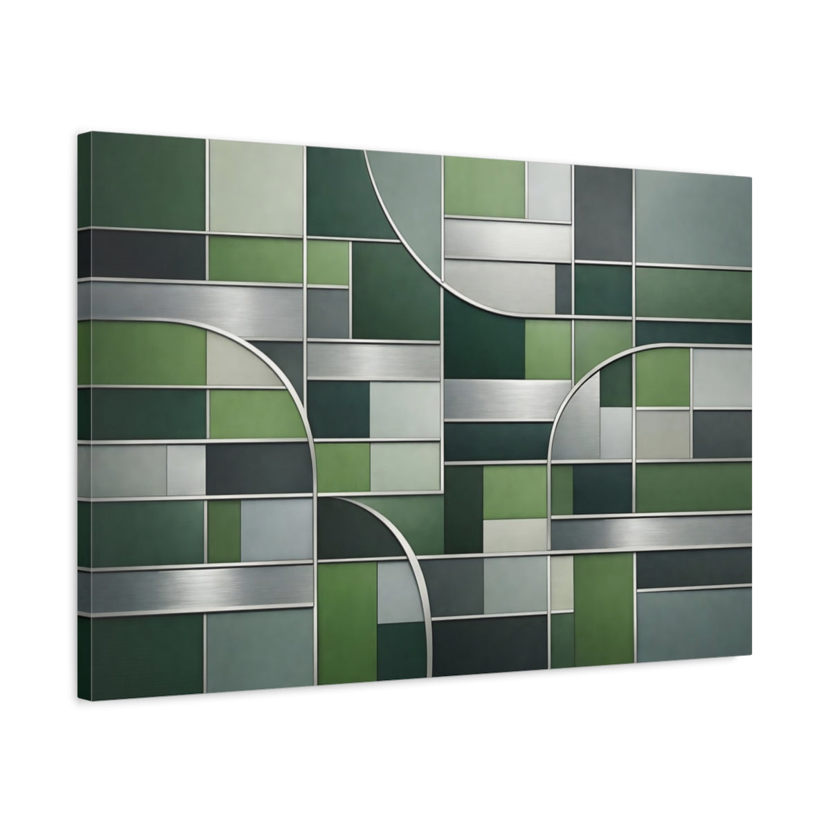 Side Mockup 2. Abstract Geometric Pattern Green Geometric shown as stretched canvas wall art