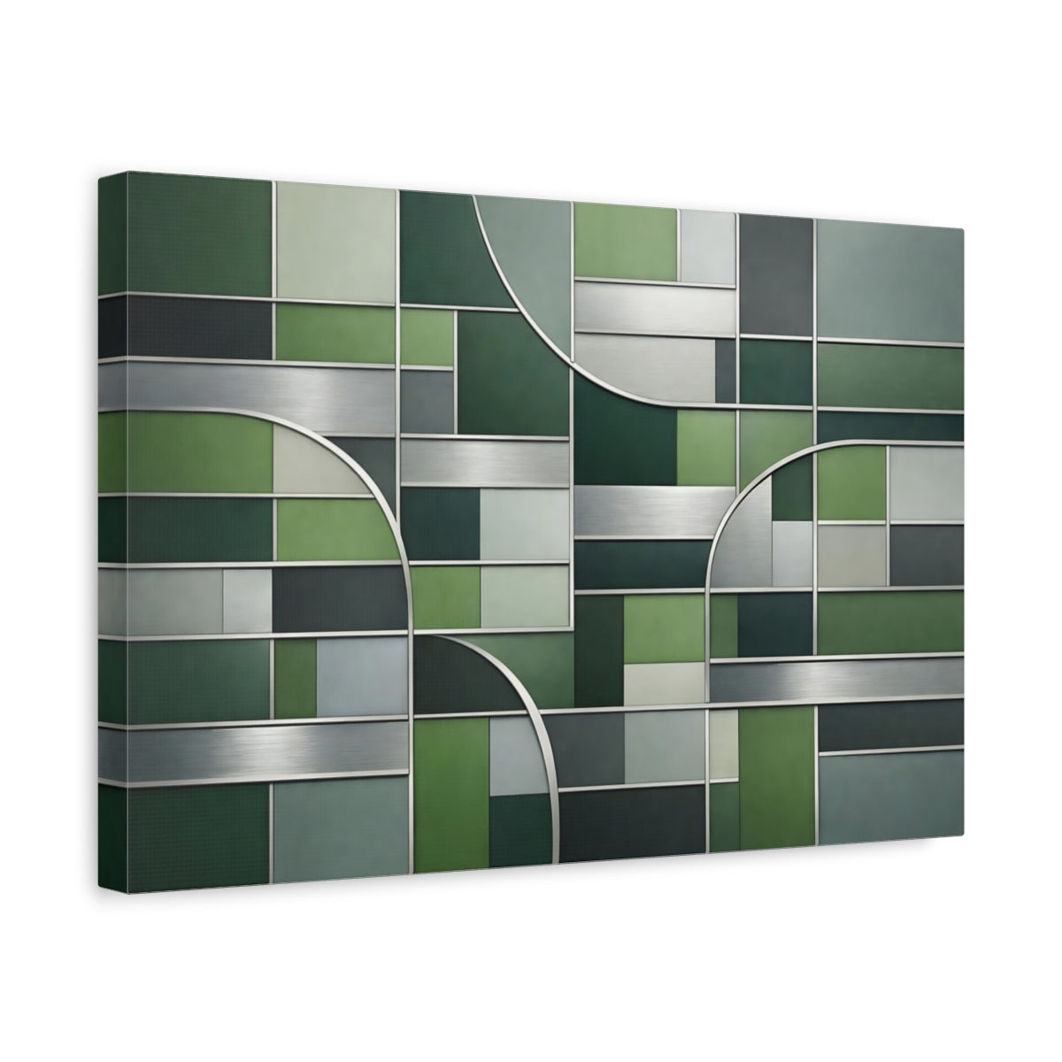 Side Mockup 4. Abstract Geometric Pattern Green Geometric shown as stretched canvas wall art