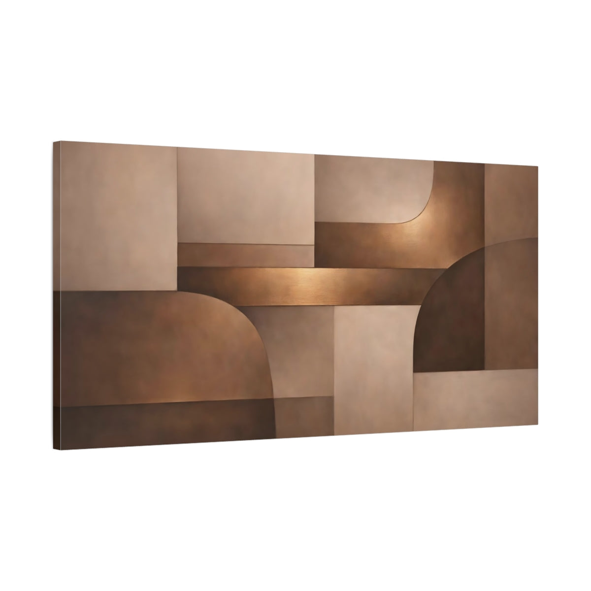 Side Mockup 1. Abstract Geometric Shapes Brown And Gold shown as stretched canvas wall art