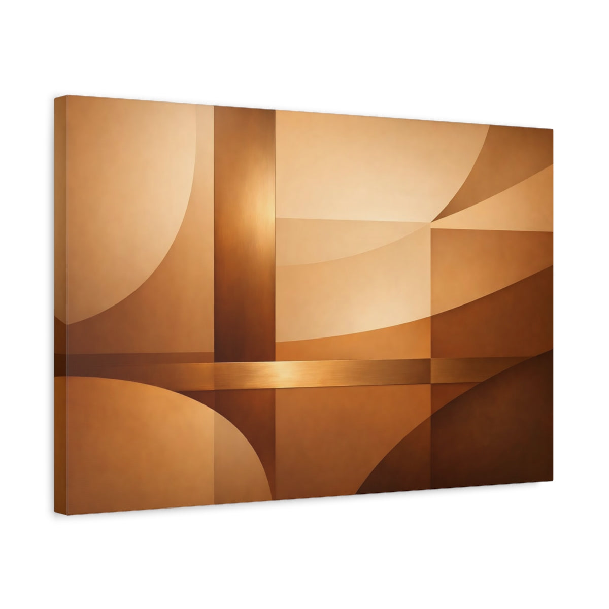 Side Mockup 3. Abstract Geometric Shapes Brown And Gold shown as stretched canvas wall art
