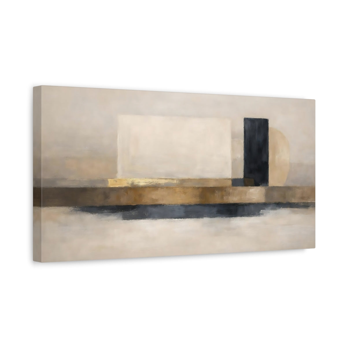 Side Mockup 3. Abstract Geometric Shapes Brown Black Gold Abstract shown as stretched canvas wall art
