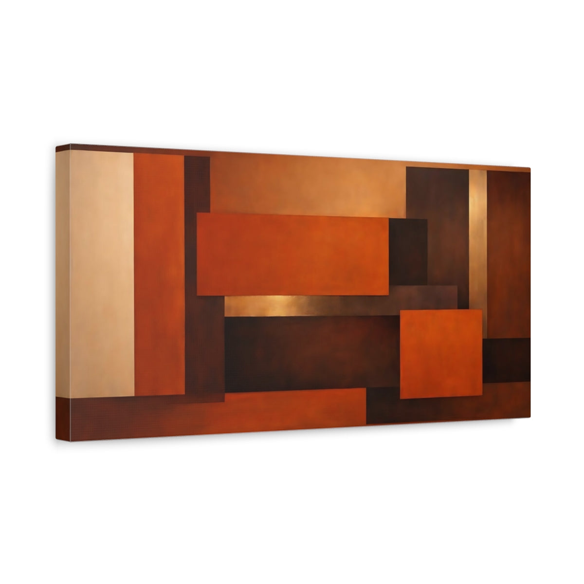 Side Mockup 3. Abstract Geometric Shapes Brown Gold Blocks shown as stretched canvas wall art