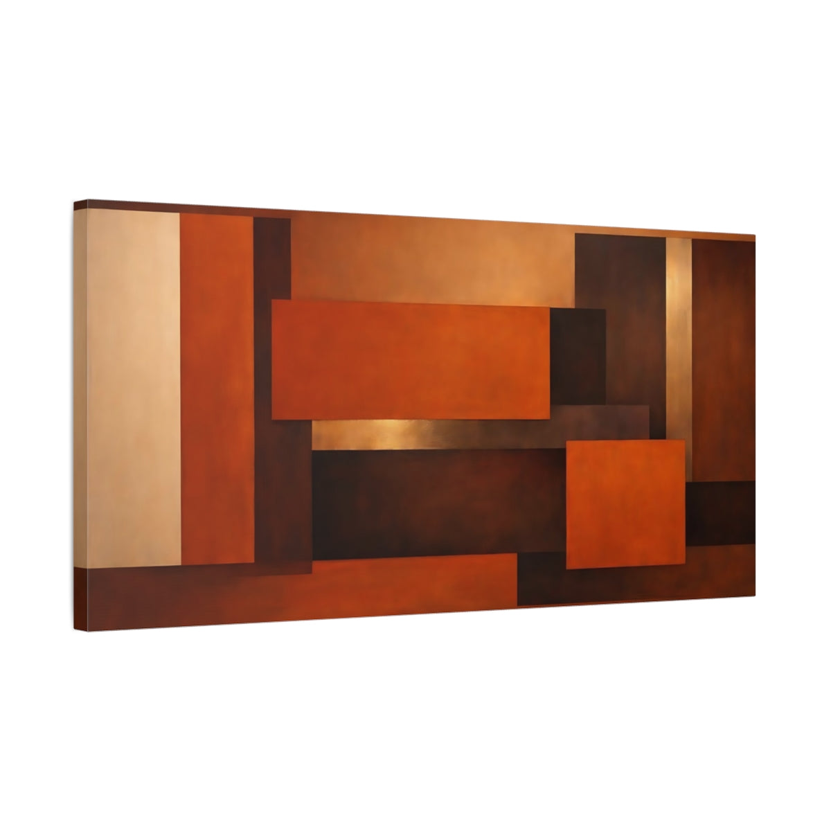 Side Mockup 2. Abstract Geometric Shapes Brown Gold Blocks shown as stretched canvas wall art