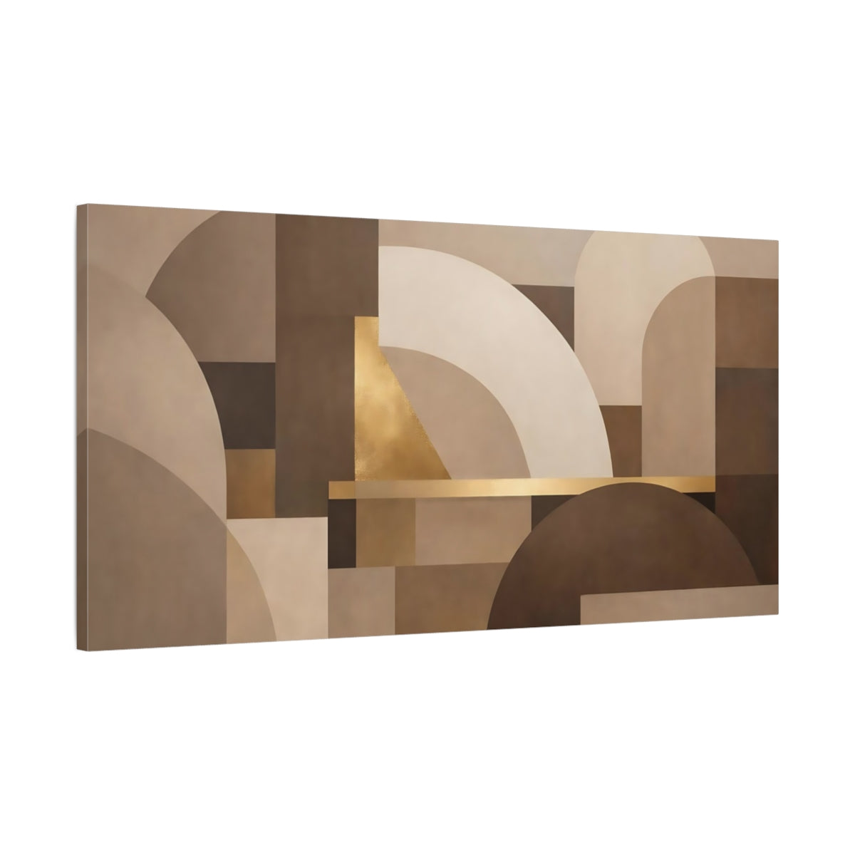 Side Mockup 1. Abstract Geometric Shapes Brown Gold Abstract shown as stretched canvas wall art