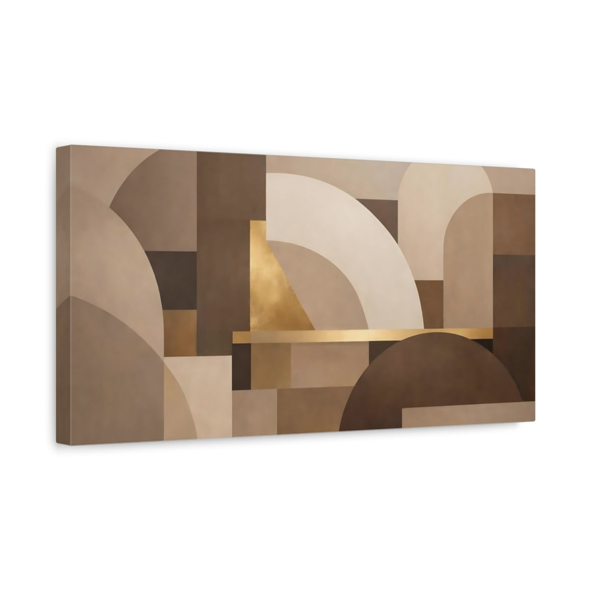 Side Mockup 3. Abstract Geometric Shapes Brown Gold Abstract shown as stretched canvas wall art
