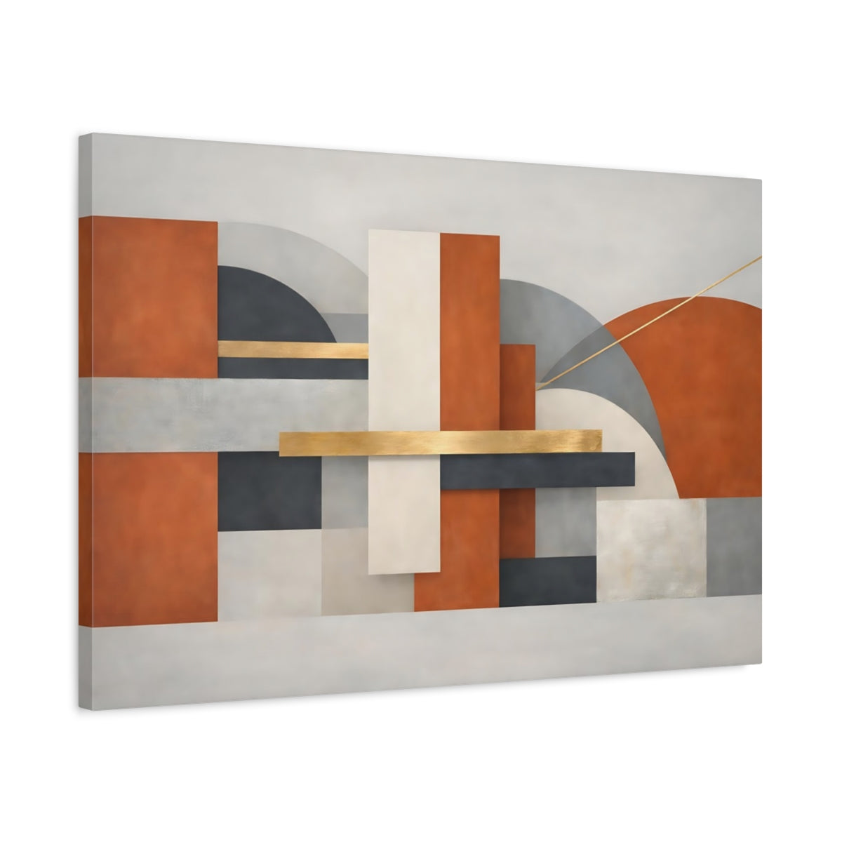 Side Mockup 2. Abstract Geometric Shapes Abstract Terracotta Gold shown as stretched canvas wall art