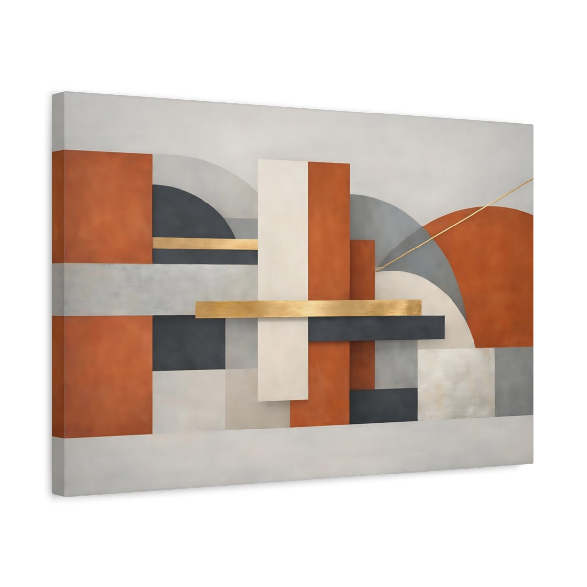Side Mockup 3. Abstract Geometric Shapes Abstract Terracotta Gold shown as stretched canvas wall art