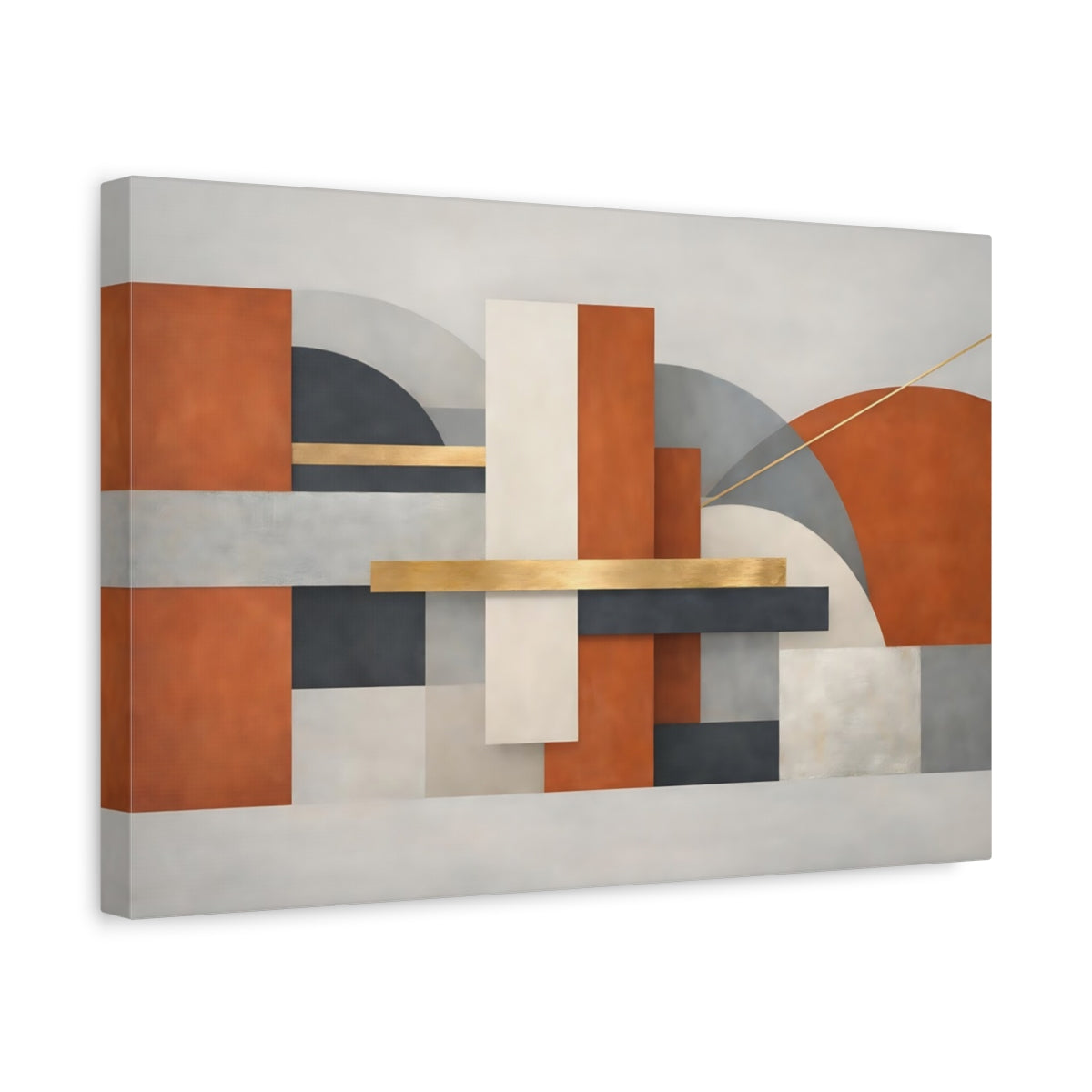 Side Mockup 4. Abstract Geometric Shapes Abstract Terracotta Gold shown as stretched canvas wall art