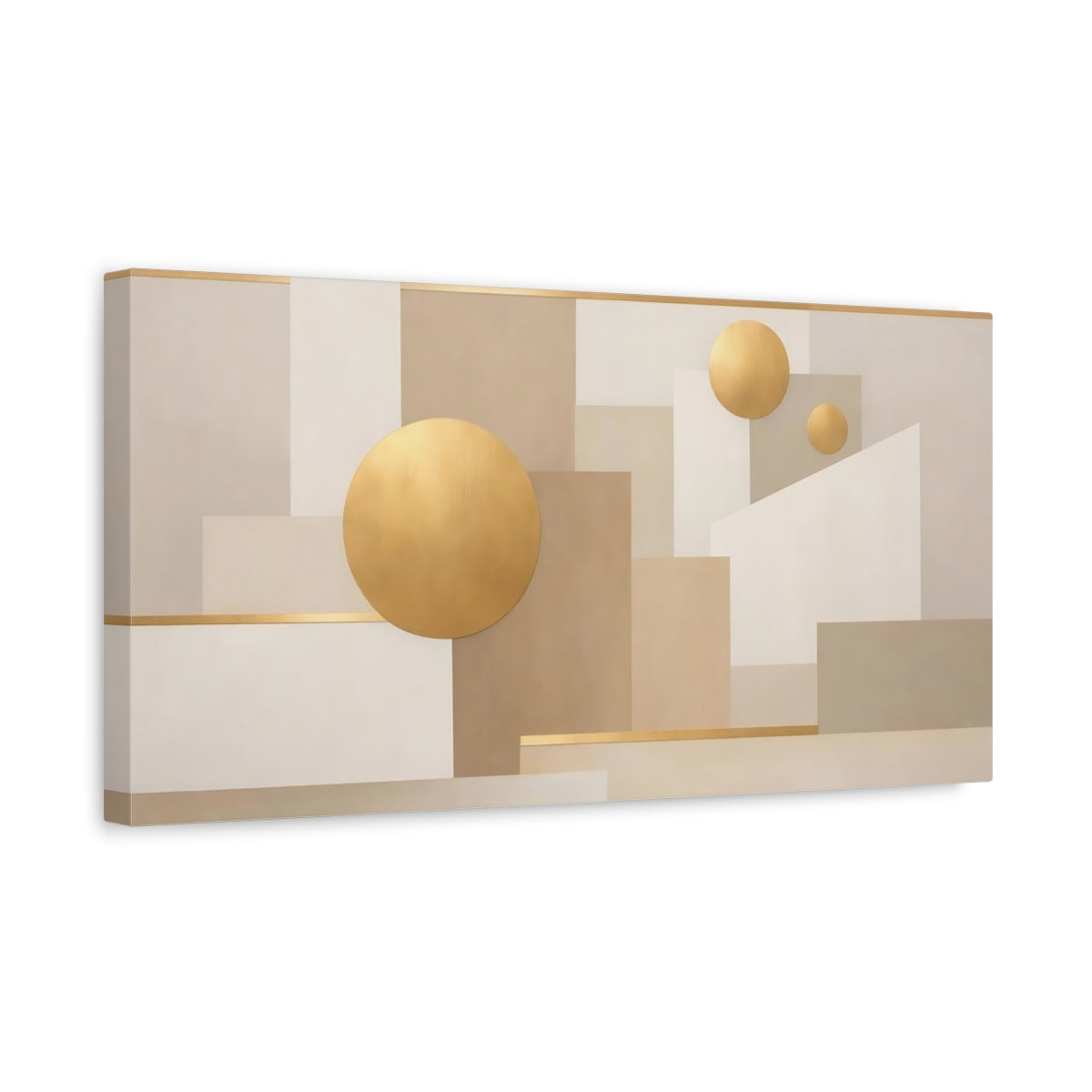 Side Mockup 3. Abstract Abstract Geometry Abstract Gold Beige shown as stretched canvas wall art