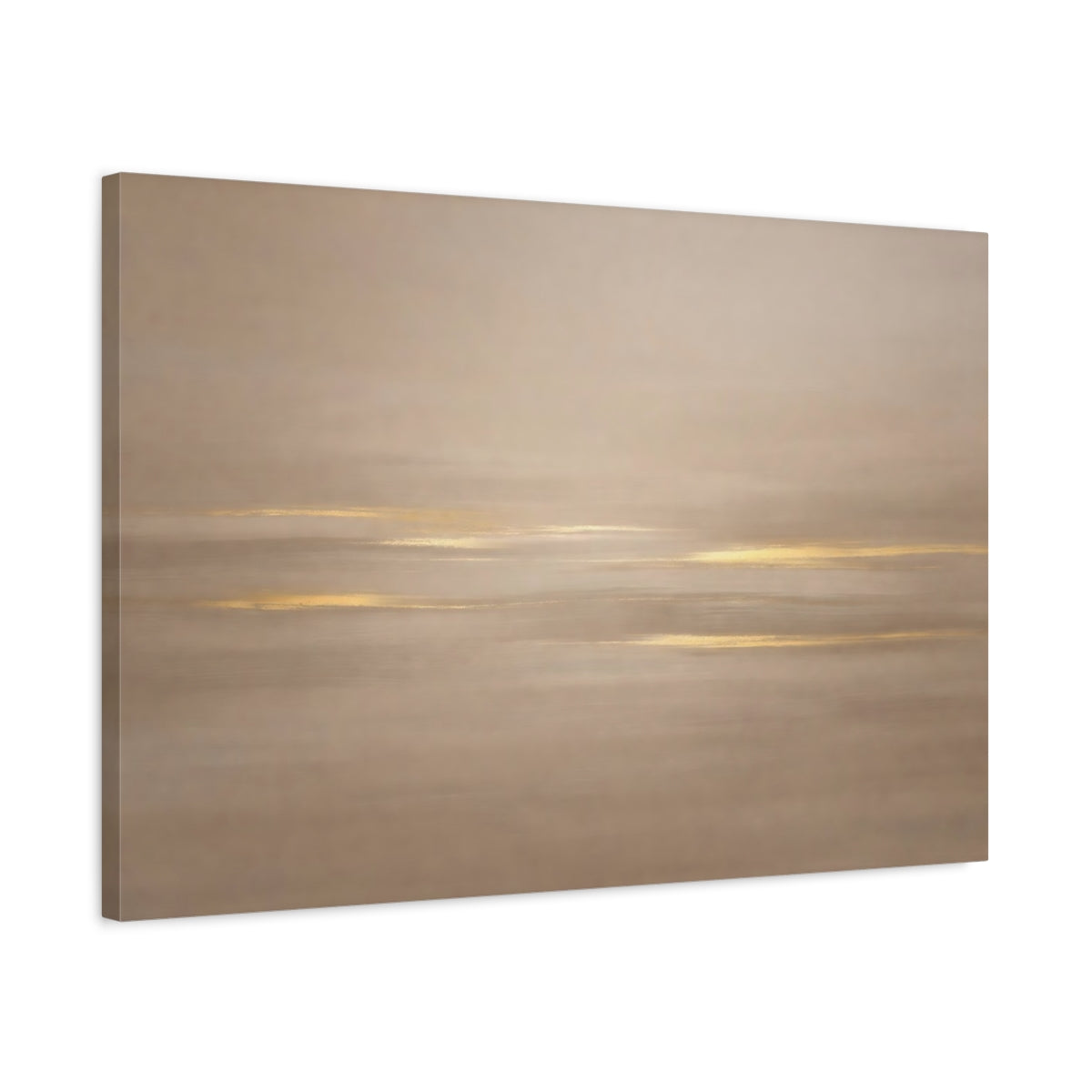 Side Mockup 2. Abstract Abstract Lines Gold And Beige shown as stretched canvas wall art