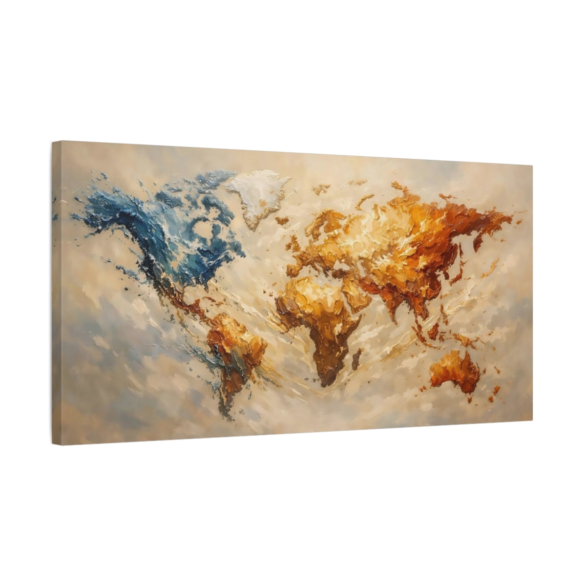 Side Mockup 2. Maps World Map Abstract World Map shown as stretched canvas wall art