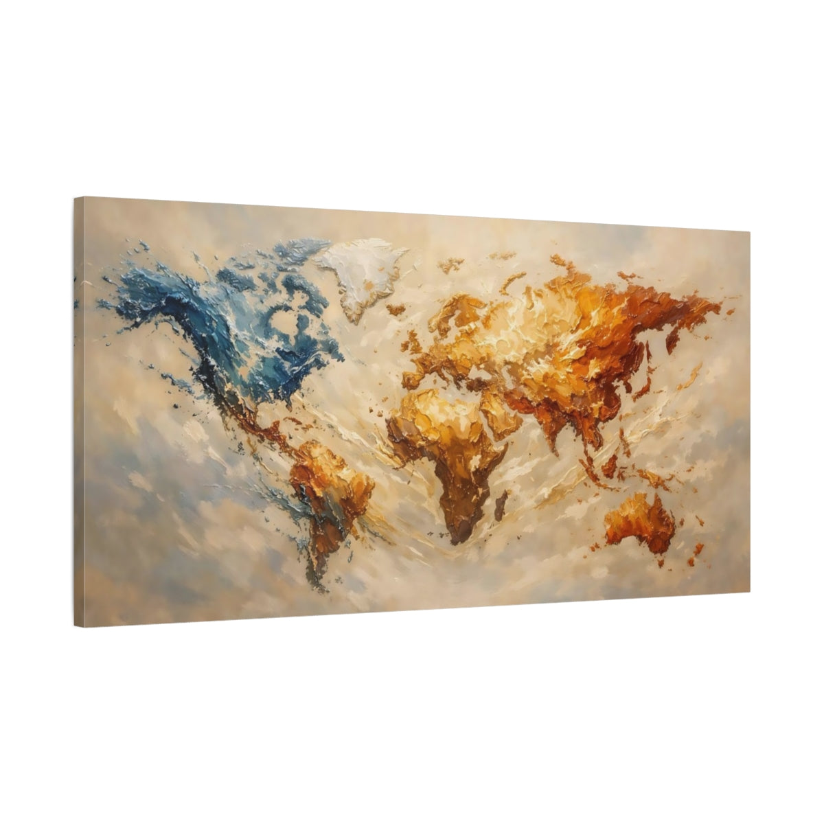 Side Mockup 1. Maps World Map Abstract World Map shown as stretched canvas wall art