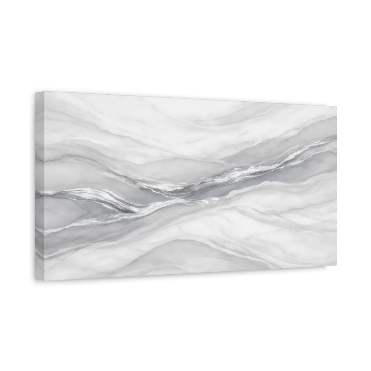 Side Mockup 3. Abstract Marble Pattern White Silver Marble shown as stretched canvas wall art