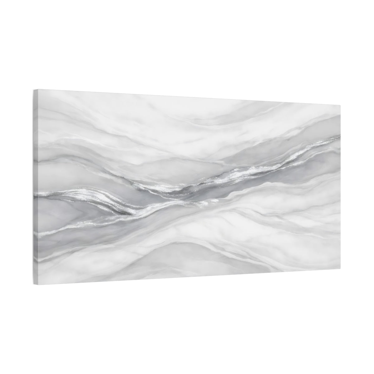 Side Mockup 1. Abstract Marble Pattern White Silver Marble shown as stretched canvas wall art