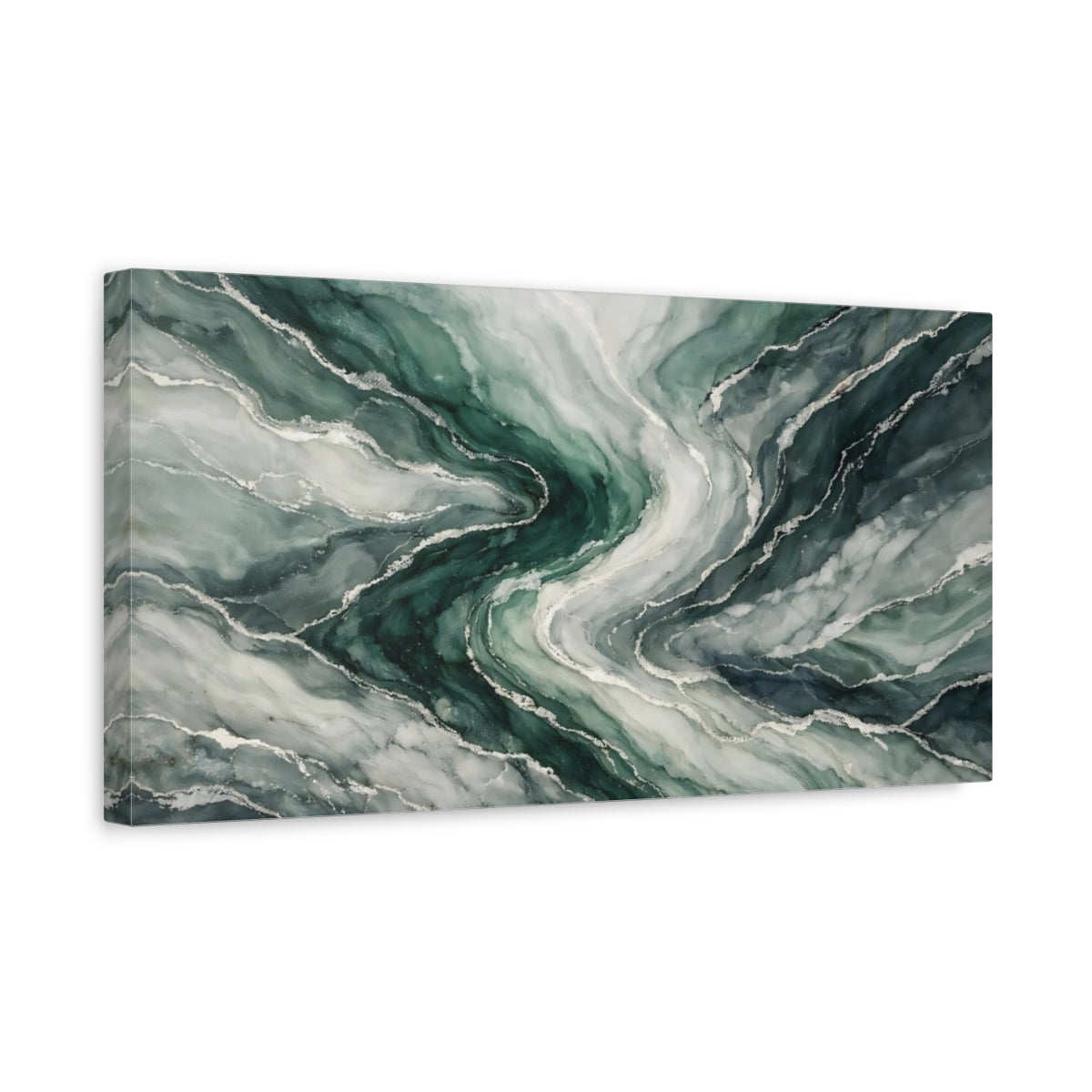Side Mockup 3. Abstract Marble Texture Green Marble shown as stretched canvas wall art