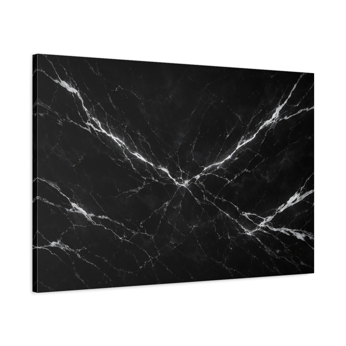 Side Mockup 1. Nature Black Marble Black And White Marble shown as stretched canvas wall art