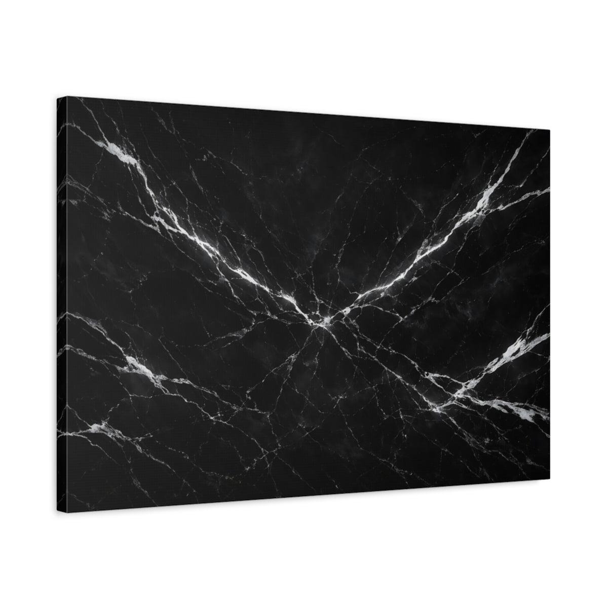 Side Mockup 2. Nature Black Marble Black And White Marble shown as stretched canvas wall art