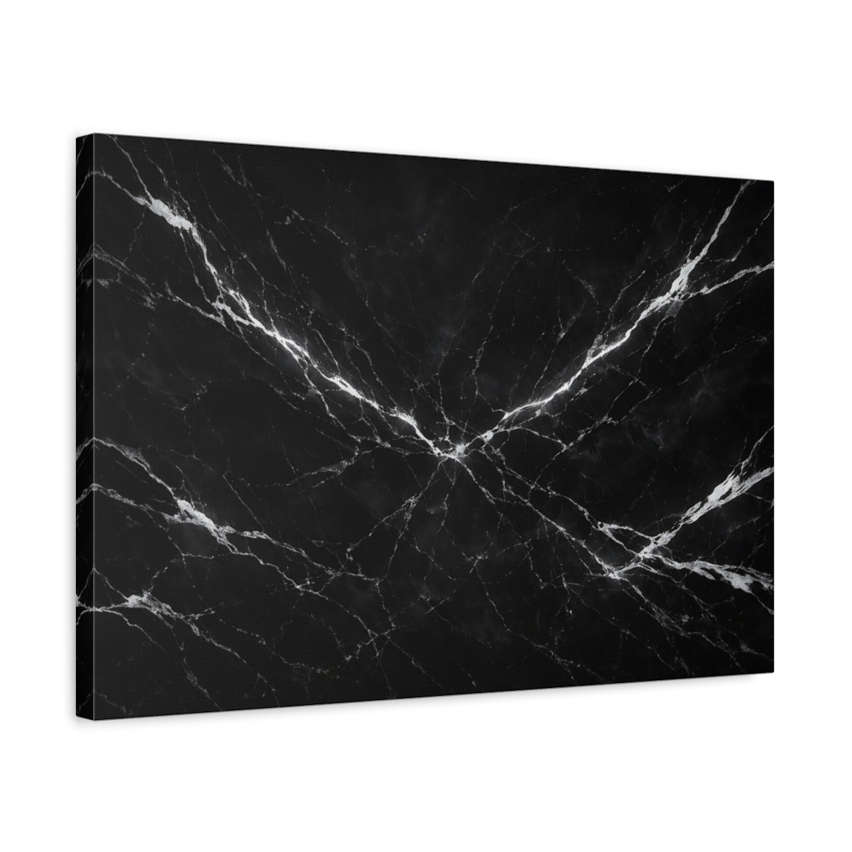 Side Mockup 3. Nature Black Marble Black And White Marble shown as stretched canvas wall art