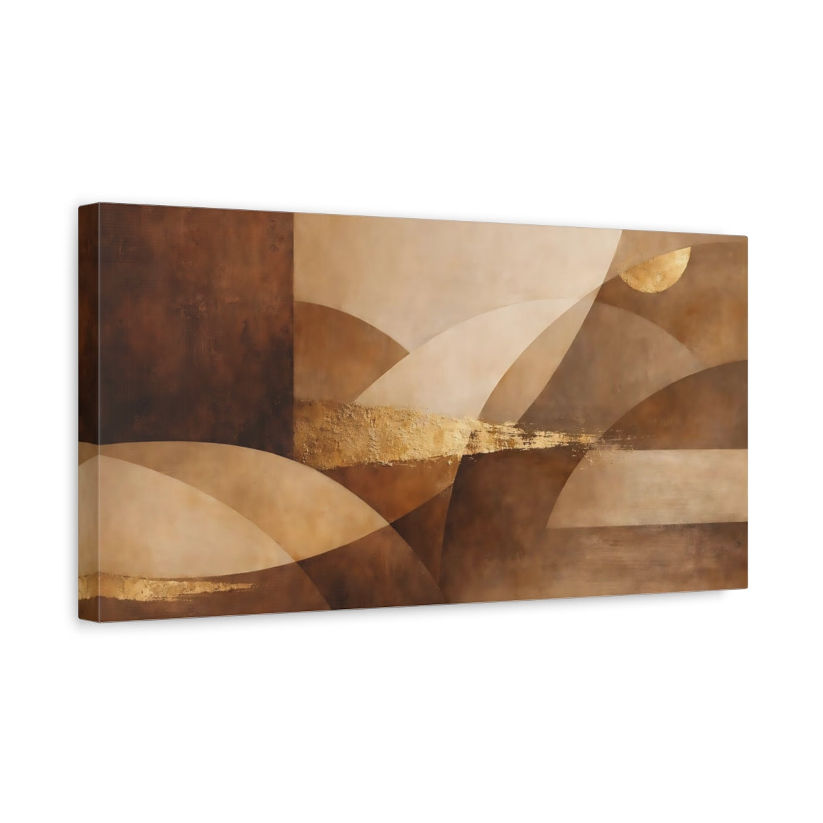Side Mockup 3. Abstract Abstract Shapes Brown Gold Abstract shown as stretched canvas wall art