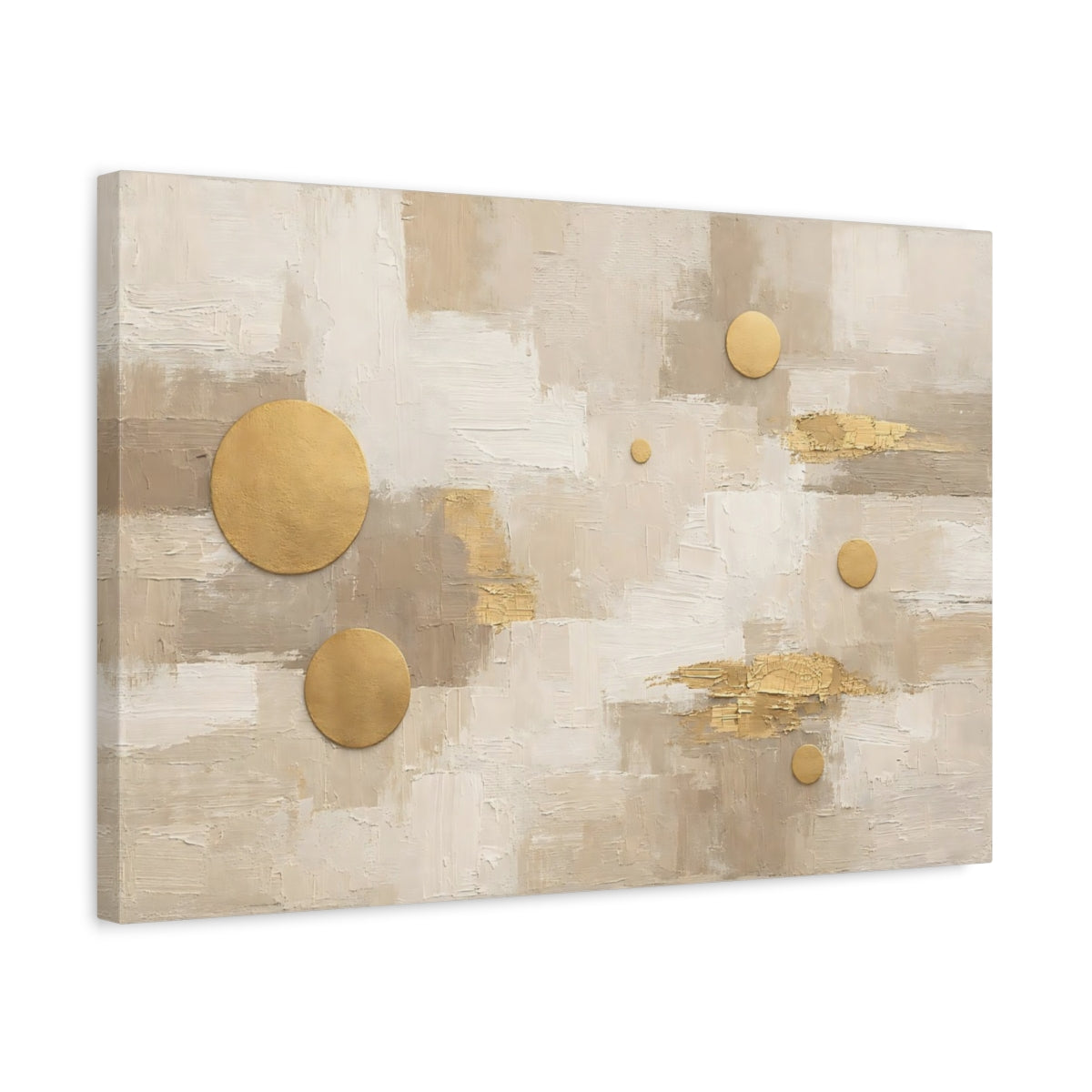 Side Mockup 3. Abstract Abstract Shapes Neutral Gold Abstract shown as stretched canvas wall art
