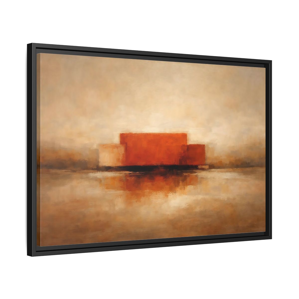 Side Mockup 14. Abstract Abstract Shapes Orange And Beige shown as stretched canvas wall art