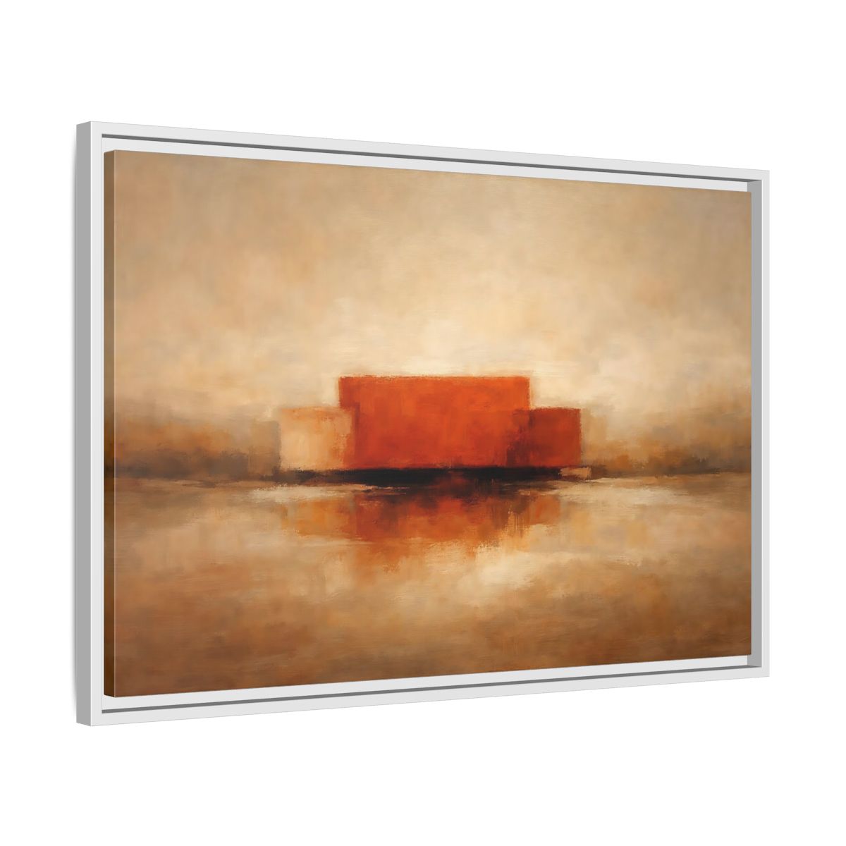 Side Mockup 10. Abstract Abstract Shapes Orange And Beige shown as stretched canvas wall art