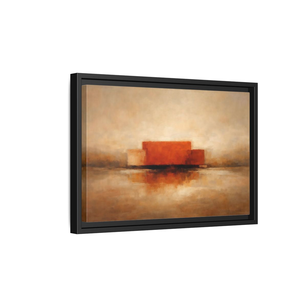 Side Mockup 6. Abstract Abstract Shapes Orange And Beige shown as stretched canvas wall art