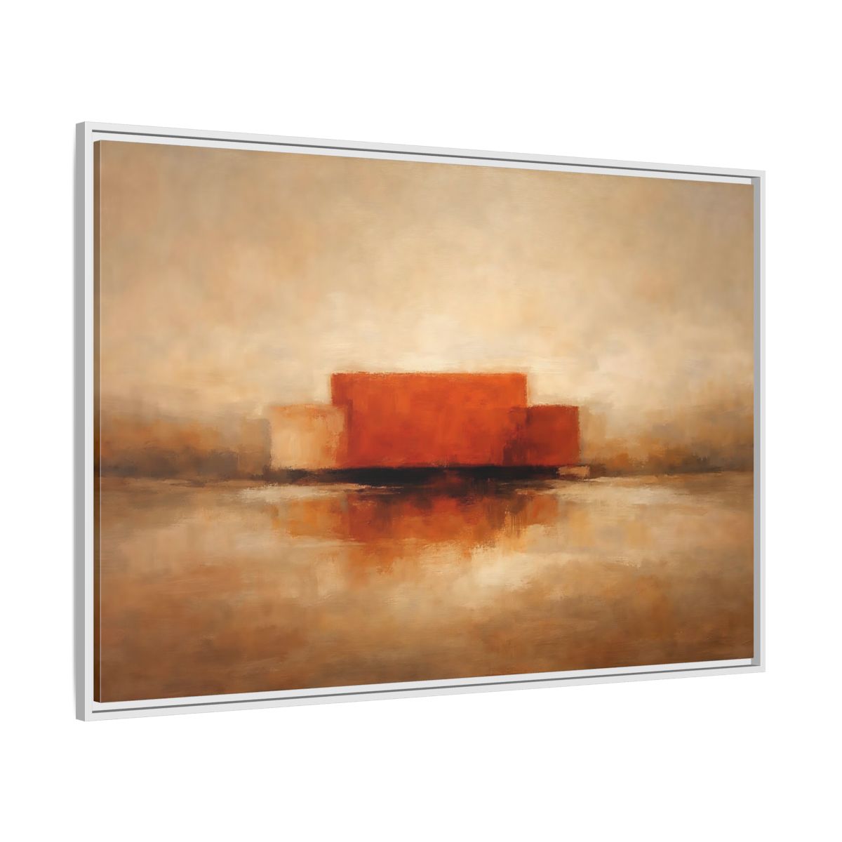 Side Mockup 7. Abstract Abstract Shapes Orange And Beige shown as stretched canvas wall art