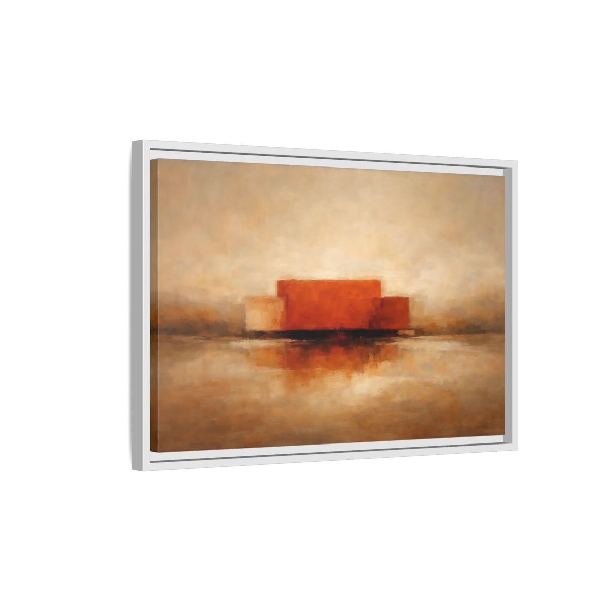 Side Mockup 1. Abstract Abstract Shapes Orange And Beige shown as stretched canvas wall art