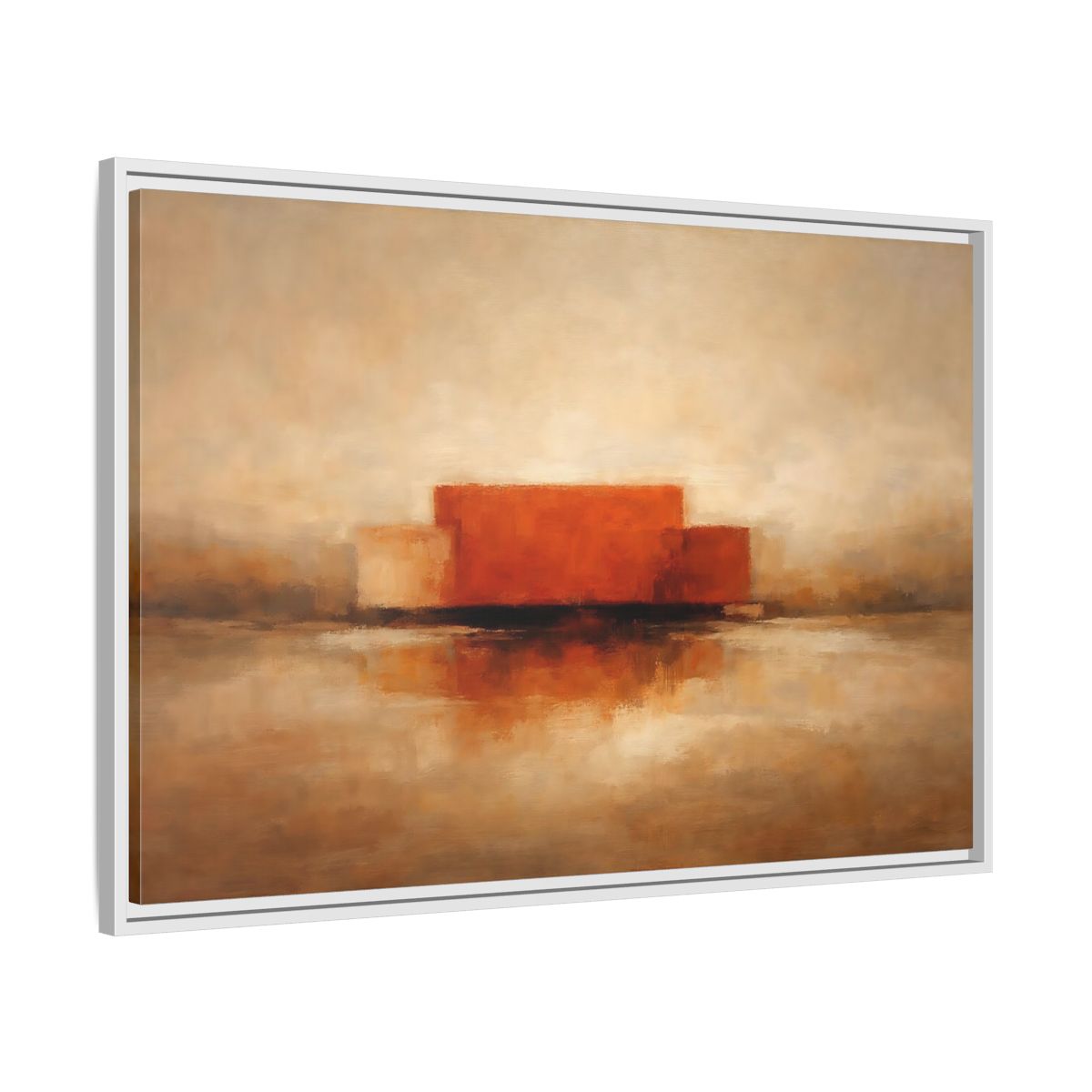 Side Mockup 8. Abstract Abstract Shapes Orange And Beige shown as stretched canvas wall art