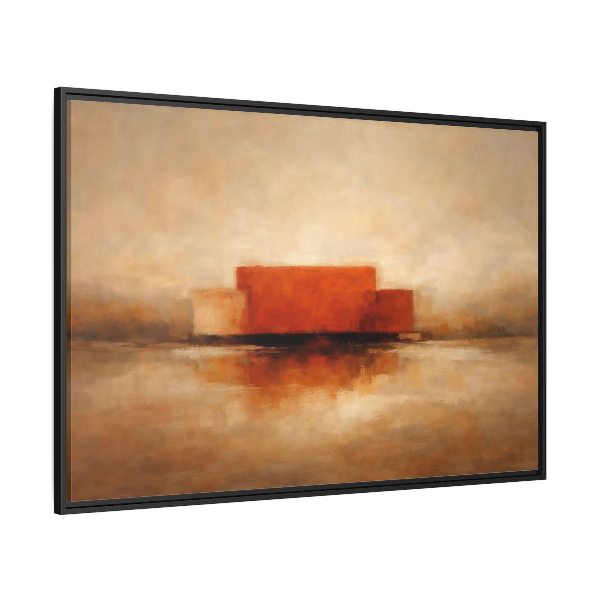 Side Mockup 12. Abstract Abstract Shapes Orange And Beige shown as stretched canvas wall art